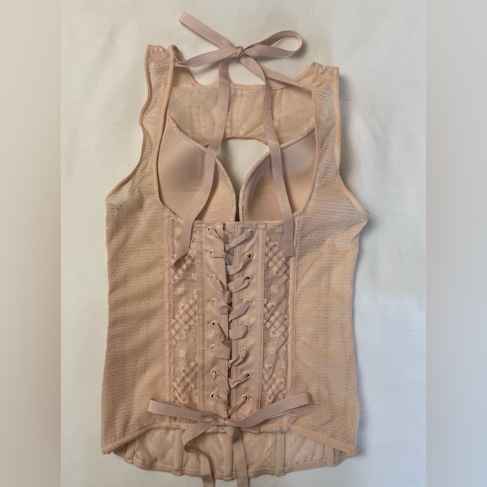 Victoria's Secret Lace Corset Blush Pink High Neck Side Zip Size 34B Romantic - Picture 5 of 13